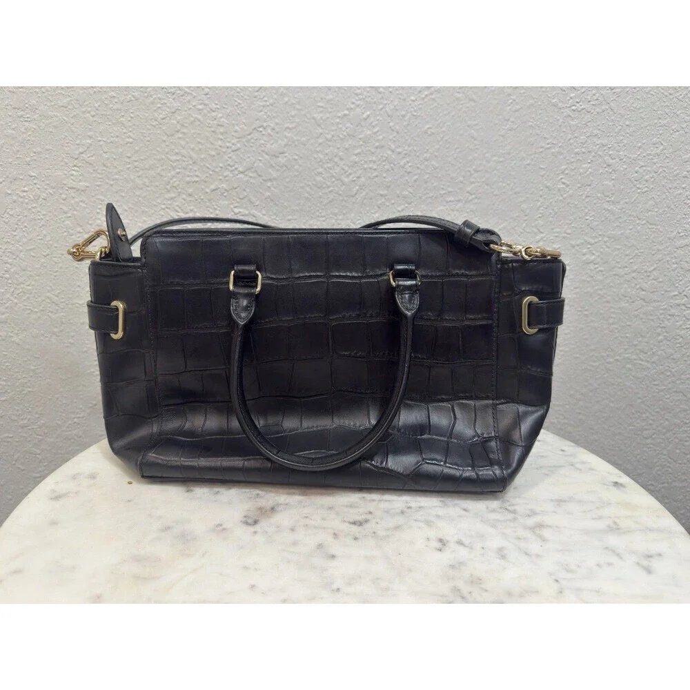 Coach Black Croc Embossed Leather Satchel Shoulder Crossbody Bag - Picture 2 of 11